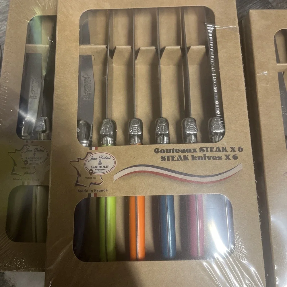 Laguiole Jean Dubost 6Pc. Steak Knife Set Multi Colorful Set Made France Nwt